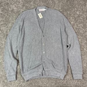 Vintage Tropical Palm Acrylic Cardigan Sweater Gray Mens Large Made in USA NWT